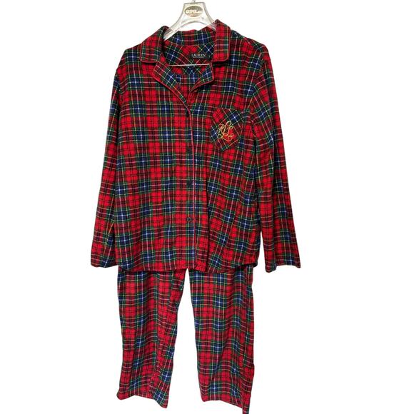 Ralph Lauren Black Lable Red Tartan Plaid Fleece Cotton Pajama Pants Set Large - Picture 1 of 7